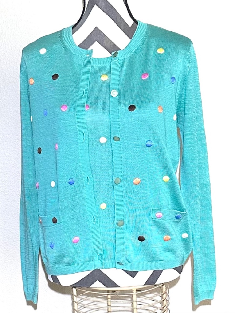 Carlisle sleeveless top and cardigan set, silk & linen blend turquoise size M